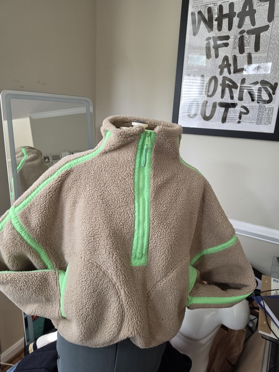 FP Movement by Free People Jackets & Blazers - Free People Beige Sherpa Pullover with Neon Green Trim